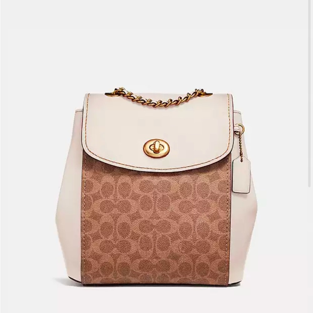 Coach Parker Convertible Backpack Bag Purse In Signature Canvas White Tan 38585